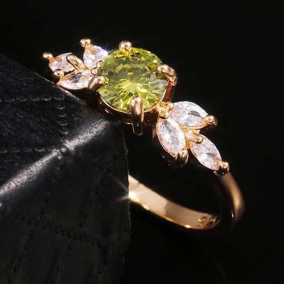 💍 Flower Olive Green Round Marquis Gemstone Zircon Rings for Women, PD129 - Picture 3 of 9